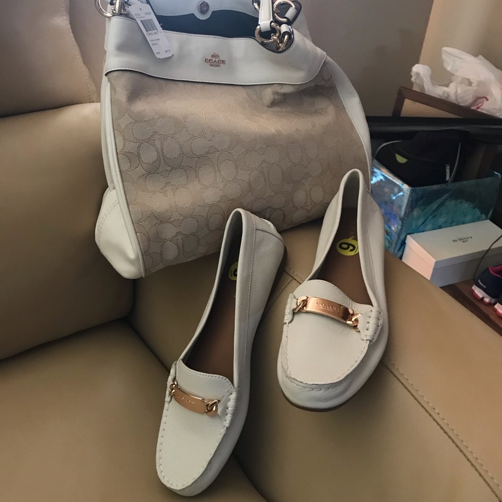 Brand new with tags, coach cream purse with matching shoes.